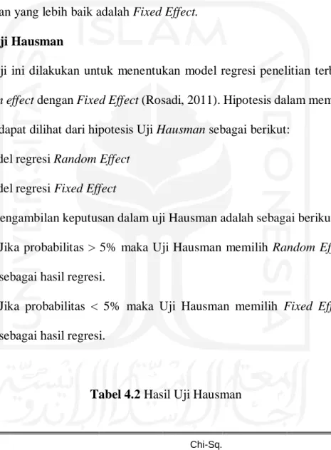 Tabel 4.2 Hasil Uji Hausman 