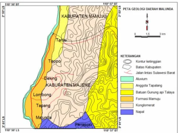 Gambar 2. Peta Geologi daerah penelitian (modifikasi dari Djuri dkk., 1998)