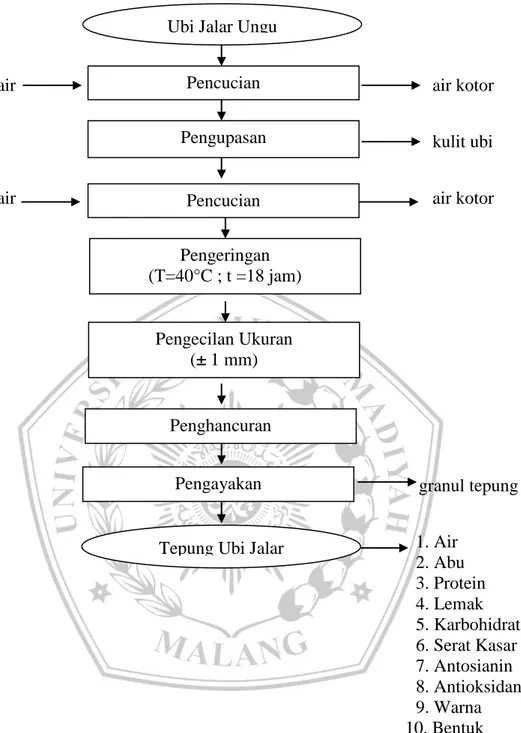 Gambar 1. Diagram Alir Proses Pembuatan Tepung Ubi Jalar Ungu  modifikasi Subando,dkk (2013) 