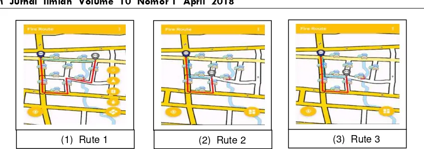Gambar 8. Hasil Pencarian dengan Rute 1, Rute 2 dan Rute 3 visual peta dari aplikasi 
