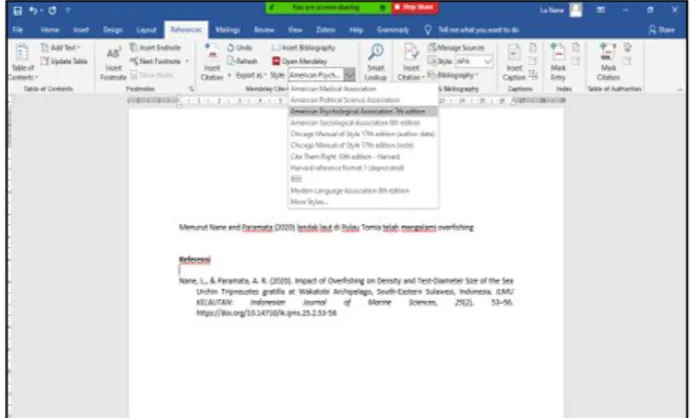 Gambar 4. Praktik Penggunaan Aplikasi Mendeley  di Microsoft Office Word 