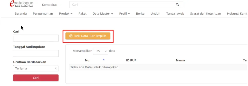 Gambar 10.Halaman Tarik Data RUP Terpilih  