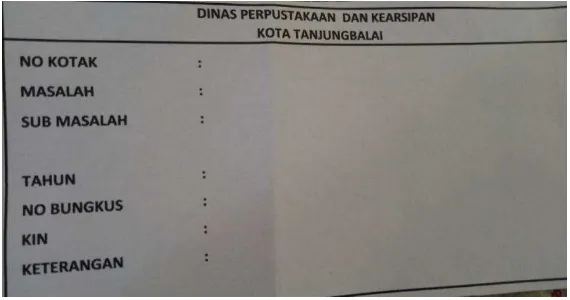 Gambar 4.3 Kartu Pembantu Daftar Arsip Pada Dinas  Perpustakaan dan Kearsipan Kota Tanjung Balai 