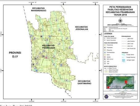 Gambar 4. Peta Persebaran Fasilitas Kesehatan di Kecamatan Prambanan 2018 