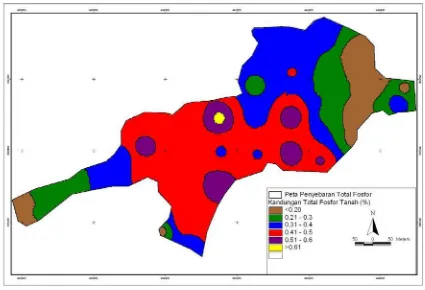 Gambar 2: Peta Penyebaran Total Fosfor Tanah (%) Pada Satu Hamparan Lahan Pertanian Di Desa Guru Singa Kecamatan Berastagi