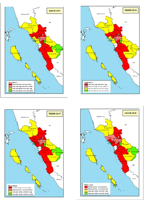 Gambar 2. Peta pengalokasian dana desa dan tingkat  kemiskinan Kabupaten Kota di Sumatera Barat