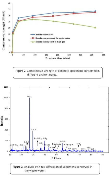 Figure 2. Compressive strength of concrete specimens conserved in 