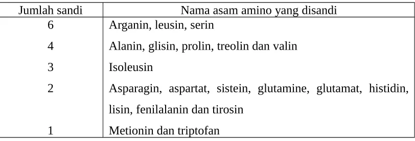 Tabel 2.3. Sandi dan asam amino-nya
