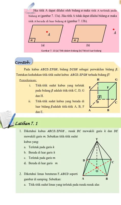 Gambar 7. 13 (a) Titik dalam bidang (b) Titik di luar bidang 