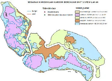 Gambar 4. Peta Sebaran Kandungan Karbon Gambut Kabupaten Meranti Prov Riau. 