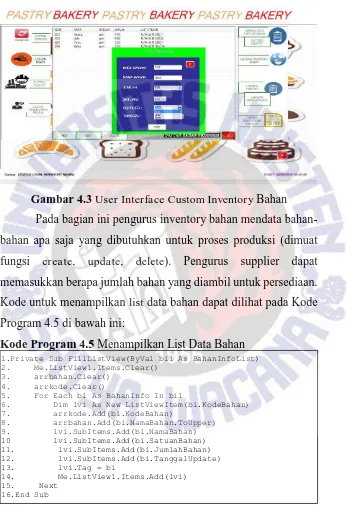 Gambar 4.3 User Interface Custom Inventory Bahan 