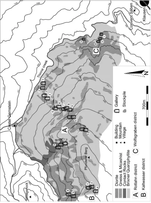 Figure 2: Geological overview of the Pfunderer Berg mining district, modified after Exel (1998)