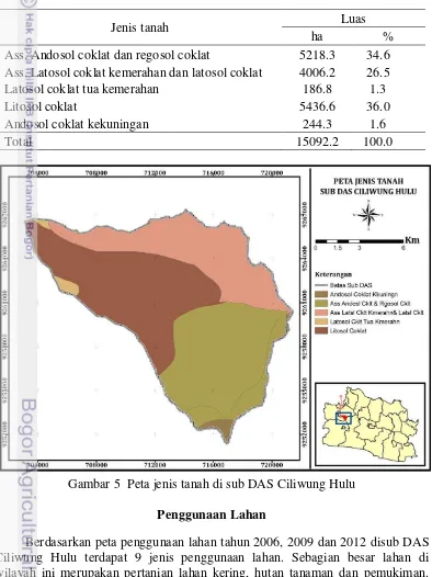 Gambar 5  Peta jenis tanah di sub DAS Ciliwung Hulu 
