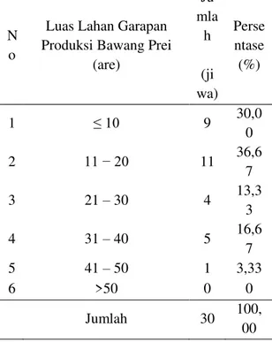 Tabel  Luas  Lahan  Garapan  Produksi  Bawang  Prei  Responden  di  Banjar  Batusesa 