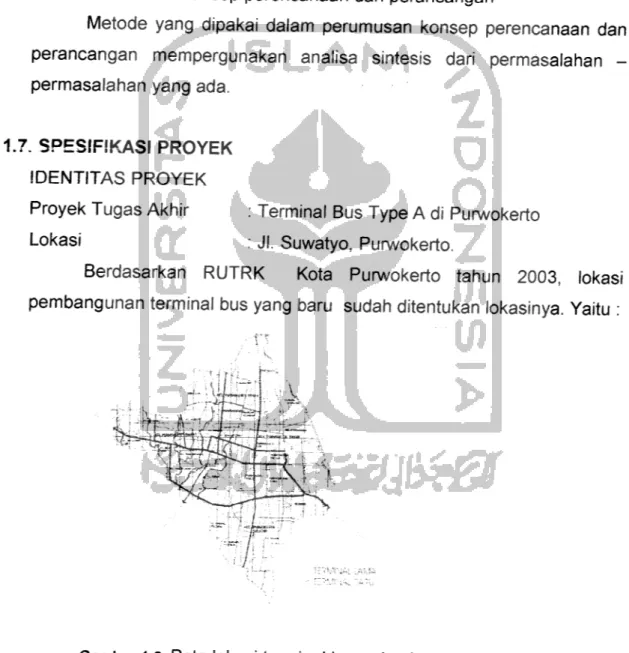 Gambar 1.2. Peta lokasi terminal lama dan baru Sumber: RDTRK Purwokerto, th 2003
