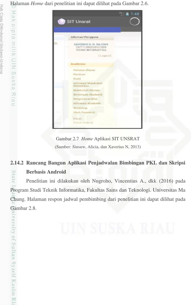 Gambar 2.7  Home Aplikasi SIT UNSRAT  (Sumber: Sinsuw, Alicia, dan Xaverius N, 2013) 