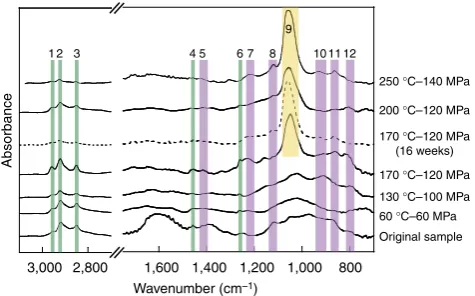 Figure 6 | FTIR ﬁngerprints of twisted stalks as a function of pressureand temperature.2,927 and 2,852–2,854 cmthe Synchrotron m-FTIR spectra were recorded on air-driedsingle stalks