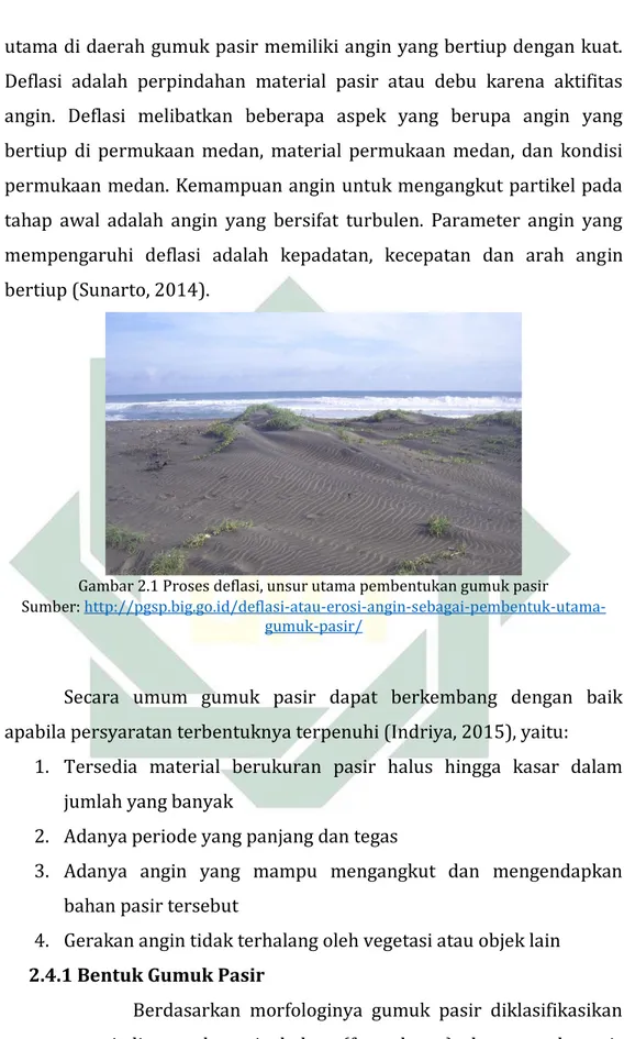 Gambar 2.1 Proses deflasi, unsur utama pembentukan gumuk pasir  Sumber:  