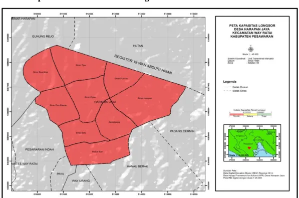 Gambar 12. Peta Kapasitas Longsor Desa Harapan Jaya Tahun 2017.  Hasil  analisis  kapasitas  bencana  tanah 