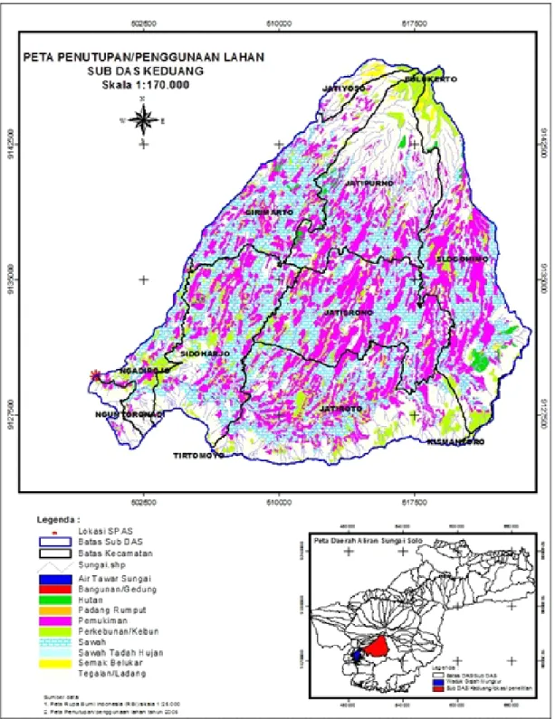 Gambar 3.  Peta Penutupan/ penggunaan lahan Sub DAS Keduang. Figure 3. Landuse/landcover map of Keduang Sub Watershed.