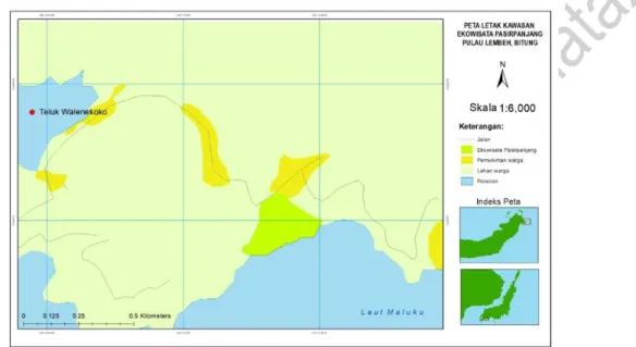 Gambar 01. Peta Letak Kawasan Ekowisata Pasirpanjang di Pulau Lembeh             Jenis dan Sumber Data 
