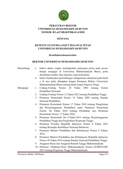 PERATURAN REKTOR UNIVERSITAS MUHAMMADIYAH BUTON NOMOR: B/1.u/UMB.R/P/HK ...