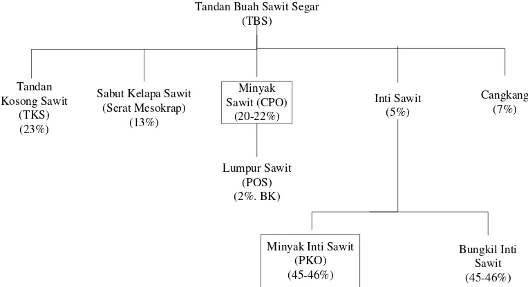 Gambar 2.2  . Persentase Produksi Minyak dan Hasil Samping Kelapa Sawit (Sumber: Elisabeth, 2003) 