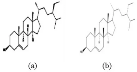 Gambar 2.4.2.1 Struktur isomer β-sitosterol, (a) β-sitosterol dan (b) γ-sitosterol