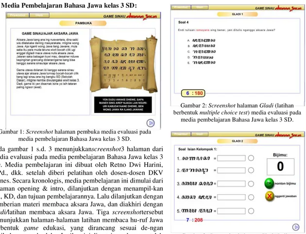 Gambar 1: Screenshot halaman pembuka media evaluasi pada  media pembelajaran Bahasa Jawa kelas 3 SD