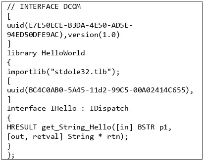 Gambar 3.  Potongan kode program interface DCOM. 