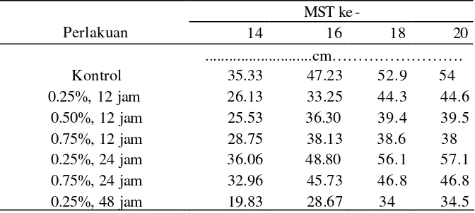 Tabel 3. Rataan Tinggi Tanaman Jahe Emprit pada 0 – 12 MST 