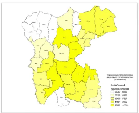 Gambar 1.7 Pemetaan Penduduk Kabupaten Tangerang Berdasarkan Status Perkawinan (Belum Kawin)  