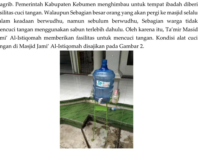 Gambar 2. Kondisi Alat Cuci Tangan Masjid Jami’ Al-Istiqomah 