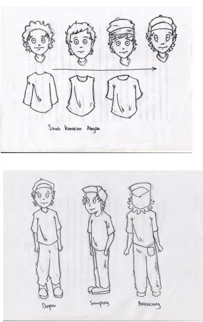 Gambar 1.3 Sketsa Studi Karakter Abyan  (Ilustrasi Oleh Andika Setiawan) 