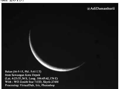 Gambar 25 Citra Sabit Bulan pada 13 Juli 2015 oleh tim Astrofotografi Universitas Brawijaya Malang  