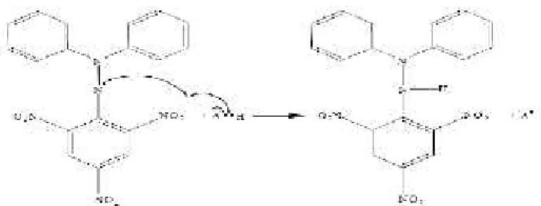Gambar 2.2 Reaksi radikal DPPH dengan antioksidan Sumber : Sayuti &amp; Rina, 2015