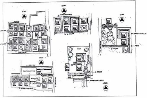 Gambar 1: Lima tipe pemukiman di Kotagede (Sumber: Indanoe dan Soeryanto, 1987) Keterangan: