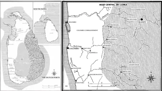 Ilustrasi 3:  Pulau Ceylon [Sri Lanka] dengan ibukota Colombo yang terletak di pantai  barat (Nelson 1984: 12, depan sampul dalam).