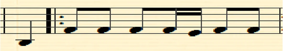 Gambar Partitur Melodi Instrumen 'DX :H¶ Q\D pada bar kedua 