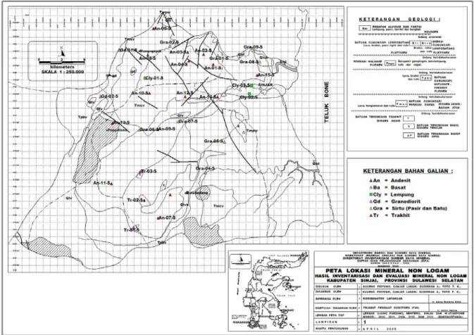 Gambar 1. Peta Lokasi Mineral Non Logam Kabupaten Sinjai, Sulawesi Selatan. 