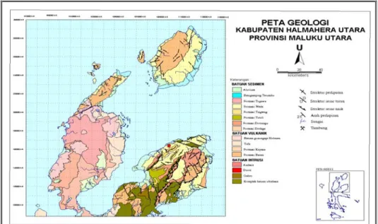 Gambar 2. Peta geologi regional Kab. Halmahera Utara, Prov. Maluku Utara 