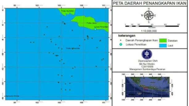 Gambar 1. Lokasi penelitian di PPS Cilacap, Jawa Tengah dan daerah penangkapan ikan di Perairan  Samudera Hindia 