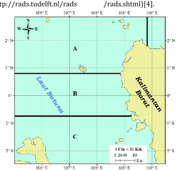 Gambar 1. Peta Wilayah Penelitian (Segmen A : Perairan Kep. Anambas, Laut Natuna, Perairan   Singkawang