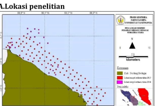 Gambar 1. Lokasi pengambilan sedimen  Penelitian ini dilakukan di perairan Serdang  Bedagai Sumatera Utara dengan posisi geografis 