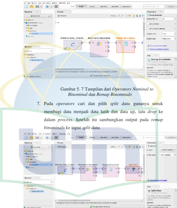 Gambar 5. 7 Tampilan dari Operators Nominal to  Binominal dan Remap Binominals 