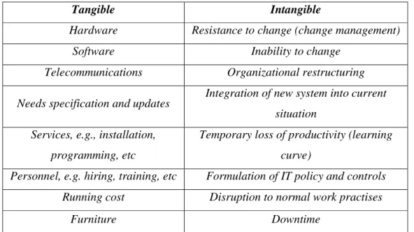 Tabel 2.2 Potential costs of an IT investment 