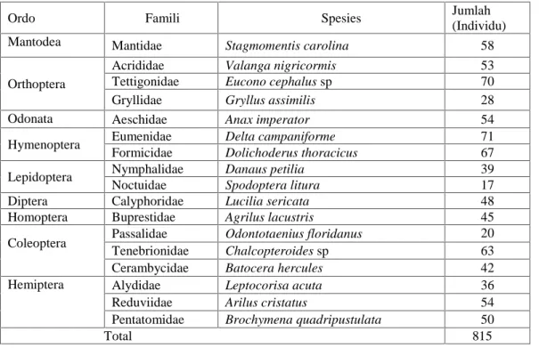 Tabel 2 Spesies Insekta yang Ditemukan Pada Tanaman Rambutan Di Perkebunan Masyarakat Gampong Meunasah Bak ’U Kecamatan Leupung Kabupaten Aceh Besar
