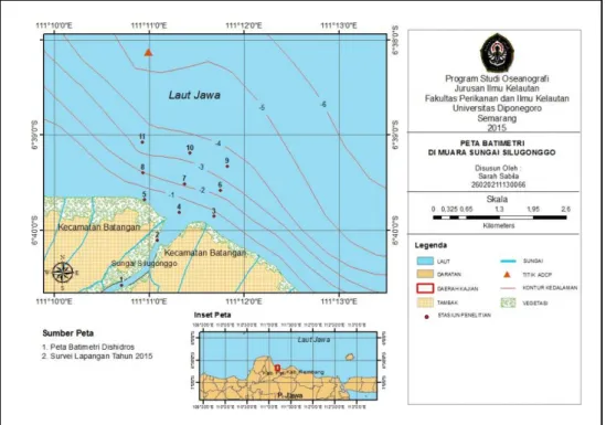 Gambar 3. Peta batimetri muara sungai Silugonggo.  Sebaran Sedimen 