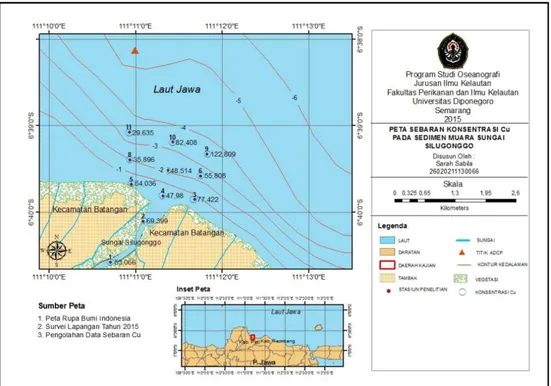 Gambar 6. Diagram arah dominan dan kecepatan arus di muara sungai Silugonggo.  Sebaran Logam Berat Pb dan Cu Dalam Sedimen 