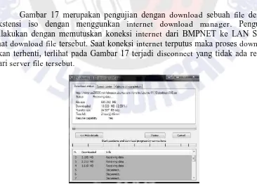 Gambar 17 merupakan pengujian dengan downloadekstensi iso dengan menggunkan  sebuah file dengan internet download manager